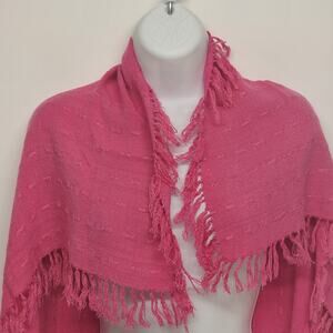Glentex Pink Rebozo Square Shawl Scarf Handwoven Cotton Fringe Mexico 28"